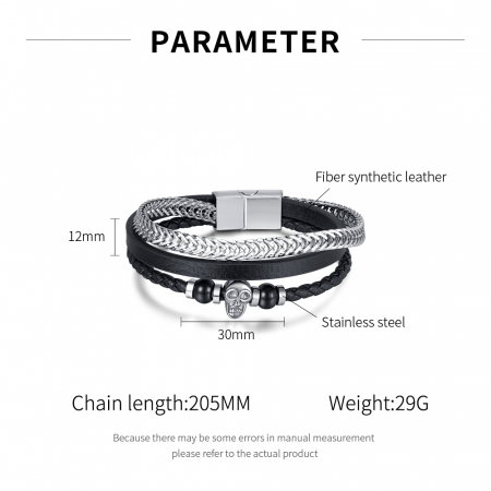 Bratara tripla inox, piele si craniu [9]