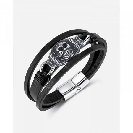 Bratara tripla inox, piele si craniu [12]