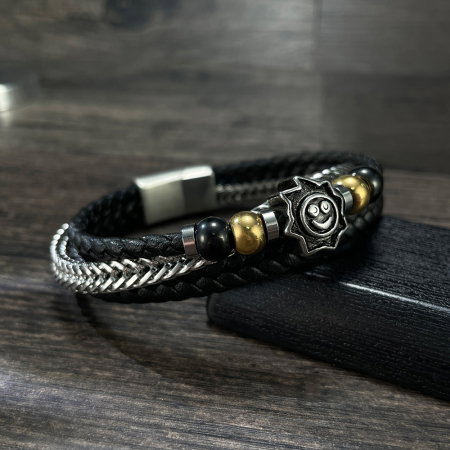 Bratara tripla inox, piele si soare vesel [12]