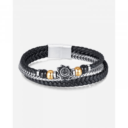 Bratara tripla inox, piele si soare vesel [14]