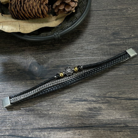 Bratara tripla inox, piele si soare vesel [2]