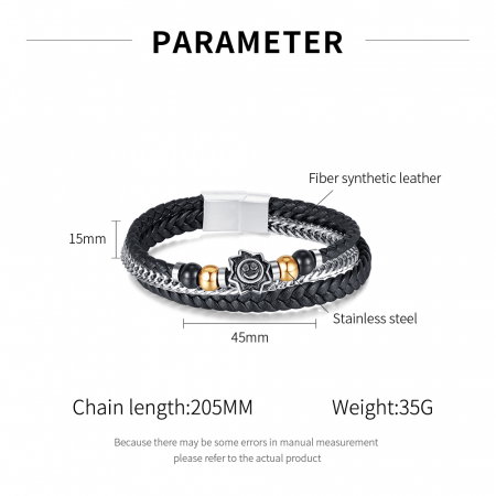 Bratara tripla inox, piele si soare vesel [9]