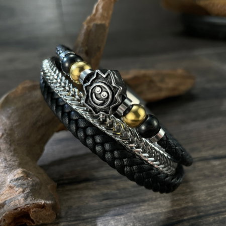 Bratara tripla inox, piele si soare vesel [5]