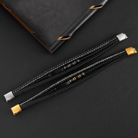 Bratara tripla inox si piele impletita [9]