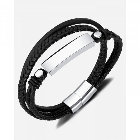 Bratara tripla inox si piele impletita [14]