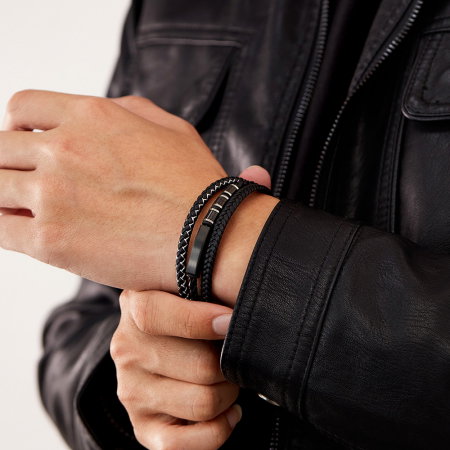 Bratara tripla inox si piele impletita [3]