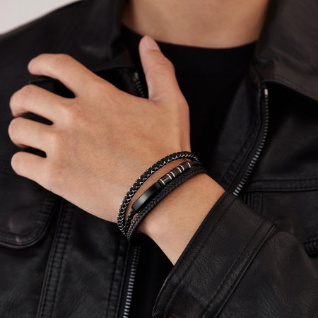 Bratara tripla inox si piele impletita [12]