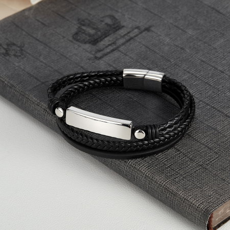 Bratara tripla inox si piele impletita [13]