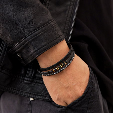 Bratara tripla inox si piele impletita [1]