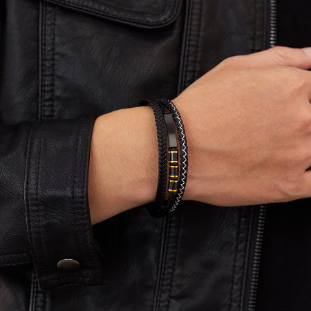 Bratara tripla inox si piele impletita [4]