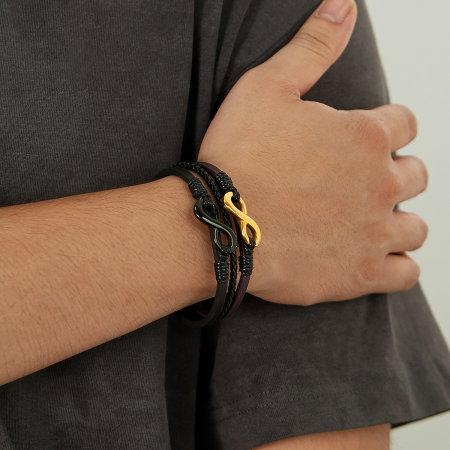 Bratara tripla inox si piele Infinity [6]