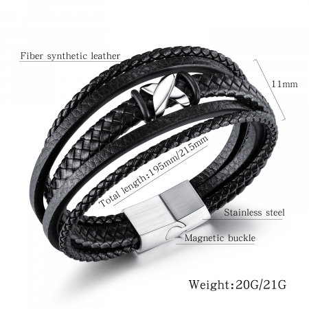 Bratara X Factor din inox si piele neagra [5]