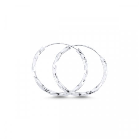 Cercei agint cu cerc răsucit de 20 mm placati cu rodiu [0]