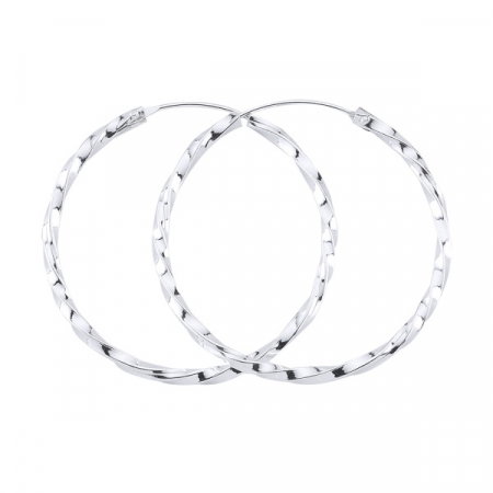 Cercei agint cu cerc răsucit de 45 mm placati cu rodiu [0]