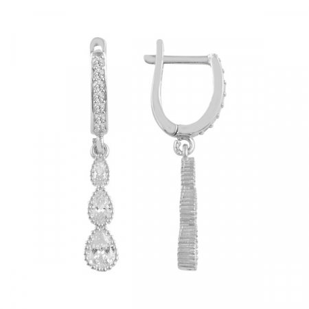 Cercei agint cu pendul si zirconii in forma de picatura placati cu rodiu [0]
