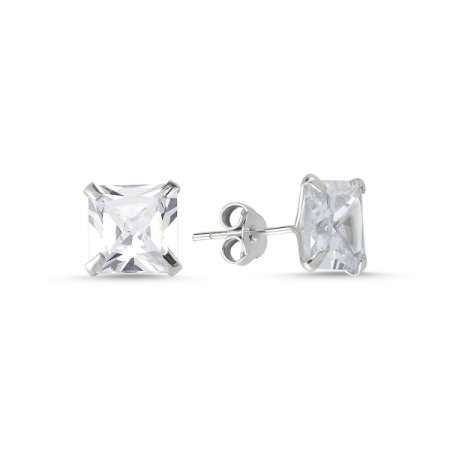 Cercei agint Solitaire cu zirconii patrate 7 mm [0]