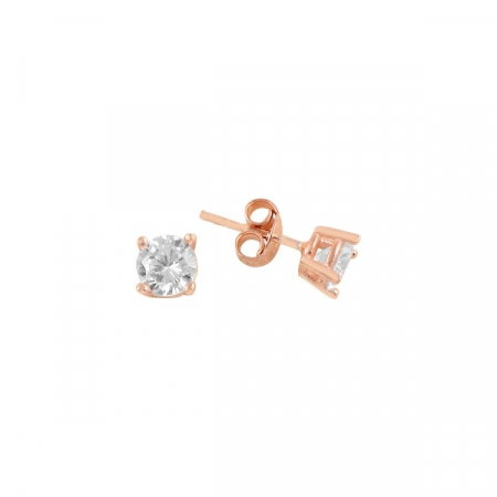 Cercei agint Solitaire cu zirconii de 4 mm placati cu aur roz [0]