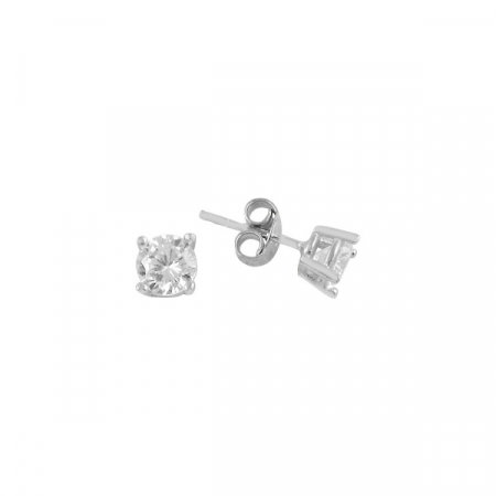 Cercei agint Solitaire cu zirconii de 5 mm placati cu rodiu [0]