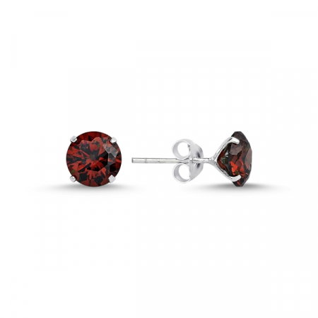 Cercei agint Solitaire rotunzi cu zirconii granat de 7 mm [0]