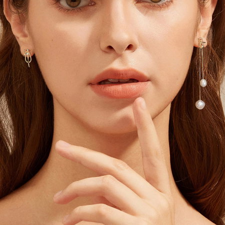 Cercei argint 925 asimetrici placati cu aur 14K cu perle naturale [6]