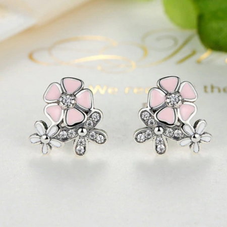 Cercei argint 925 cu floricele si zirconii albe - Be Nature EST0001 [6]