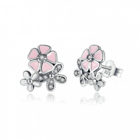 Cercei argint 925 cu floricele si zirconii albe - Be Nature EST0001 [0]