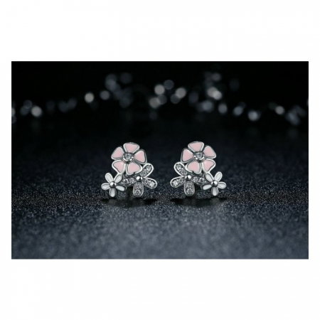 Cercei argint 925 cu floricele si zirconii albe - Be Nature EST0001 [1]