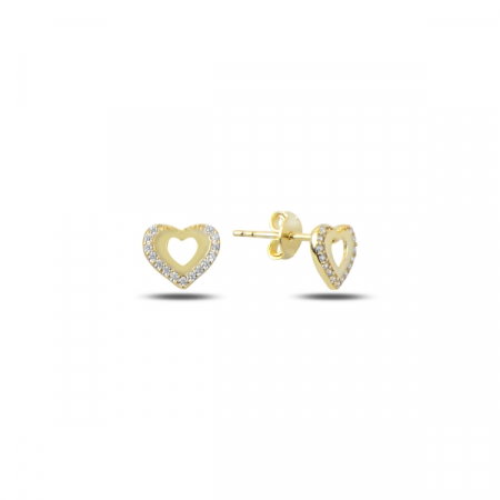 Cercei argint 925 cu inimioare si zirconii, placati cu aur - ETU0127 [0]
