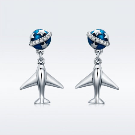 Cercei argint 925 cu planete, stelute, avioane si zirconii - Be Nature EST0020 [2]