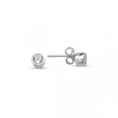 Cercei argint 925 cu zirconii albe rotunde de 4 mm placat cu rodiu - ETU0117 [0]