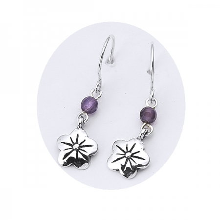 Cercei argint 925 Israel floare cu ametist - Be Nature EPO0036 [1]