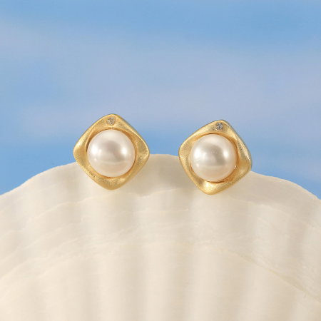 Cercei argint 925 placati cu aur 14K cu perle naturale [2]