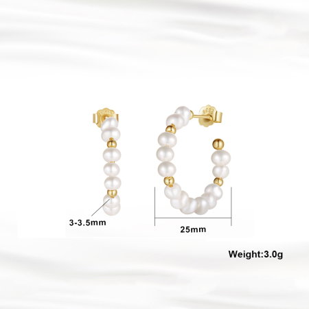 Cercei argint 925 placati cu aur 14K cu perle naturale [4]