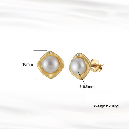 Cercei argint 925 placati cu aur 14K cu perle naturale [4]