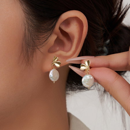 Cercei argint 925 placati cu aur 14K cu perle naturale [1]