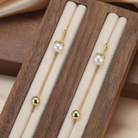 Cercei argint 925 placati cu aur 14K cu perle naturale [3]