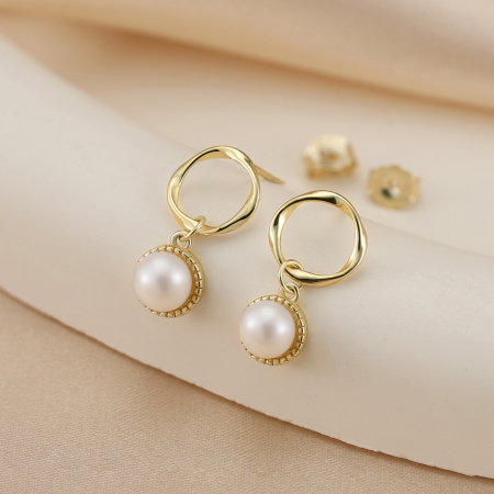 Cercei argint 925 placati cu aur 14K cu perle naturale [2]