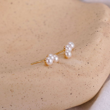 Cercei argint 925 placati cu aur 14K cu trei perle naturale [2]