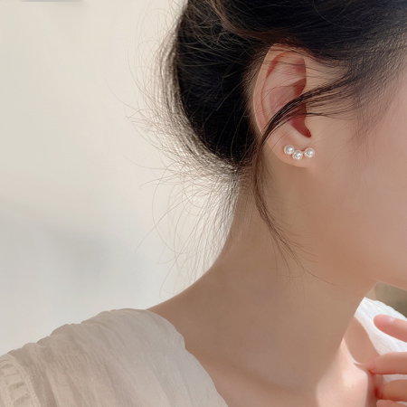 Cercei argint 925 placati cu aur 14K cu trei perle naturale [1]