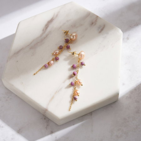 Cercei argint 925 placati cu aur 14K cu perle naturale si mica naturala [3]