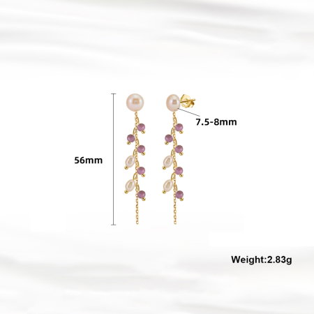 Cercei argint 925 placati cu aur 14K cu perle naturale si mica naturala [5]
