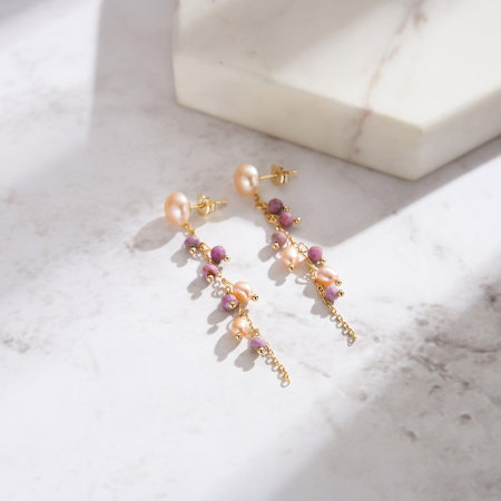 Cercei argint 925 placati cu aur 14K cu perle naturale si mica naturala [2]