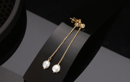 Cercei argint 925 placati cu aur 14K cu perle naturale si zirconiu [4]