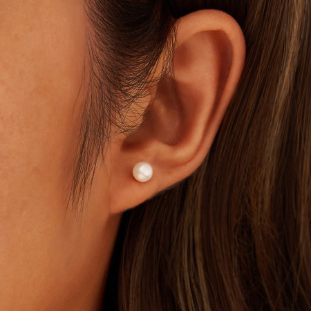 Cercei argint 925 placati cu aur 14K cu perle naturale tip buton [3]