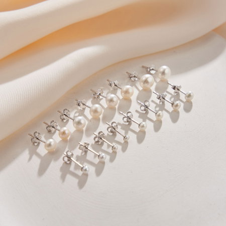 Cercei argint 925 placati cu rodiu cu perle naturale tip buton [3]