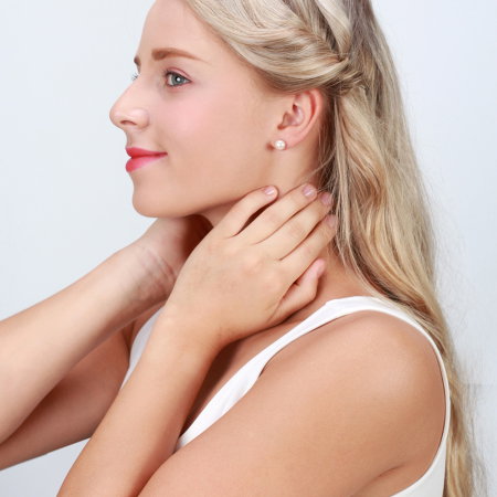 Cercei argint 925 placati cu rodiu cu perle naturale tip buton [5]