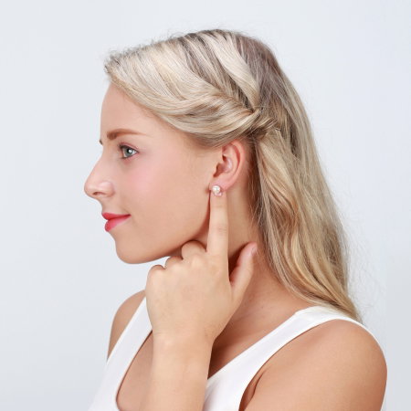 Cercei argint 925 placati cu rodiu cu perle naturale tip buton [4]