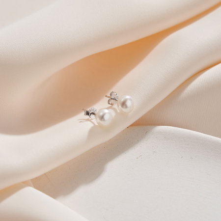 Cercei argint 925 placati cu rodiu cu perle naturale tip buton [1]