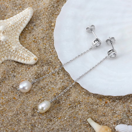 Cercei argint 925 placati cu rodiu cu perle naturale si zirconiu [2]