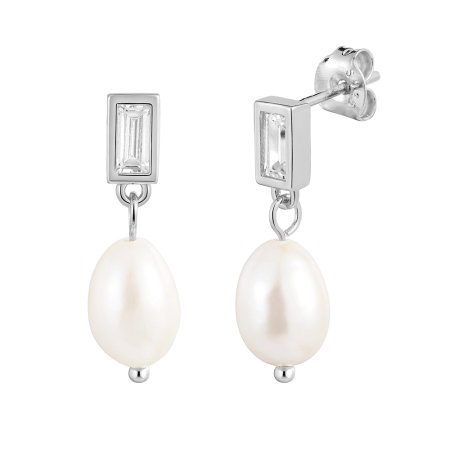 Cercei argint 925 placati cu rodiu cu perle naturale si zirconiu